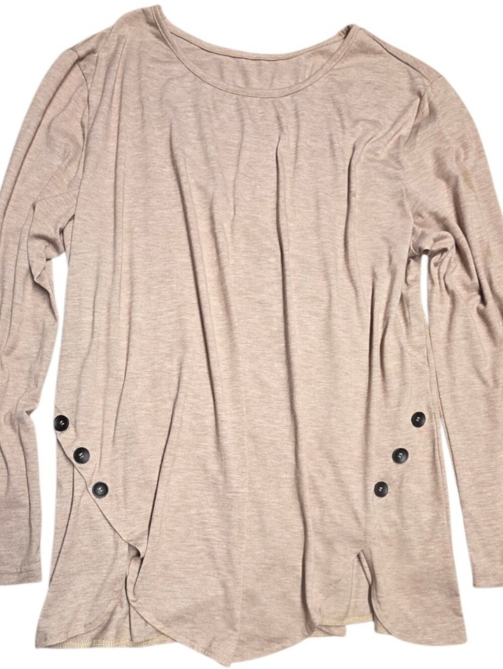 Taupe Long Sleeve Rounded Bottom Hem Lightweight Top  XXL